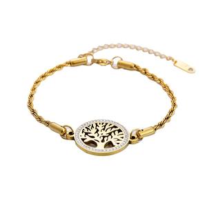 Pulsera de Acero Inoxidable con Motivo de Árbol Hueco con Incrustaciones de Diamantes para Mujer, Uso Diario, Chapado en Oro de 18K, Corte Brillante Redondo - Product Image 5