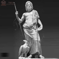 Sculpture de jardin antique de dieu grec, grande statue de zeus en marbre blanc naturel avec thender