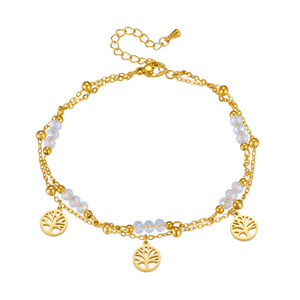 Fashionable Tree Of Life Pendant <b>Anklet</b> With Faceted Crystal <b>Beads</b> Stainless Steel Women's Foot Ornament Gift - Product Image 5