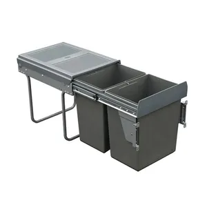 WELLMAXキャビネットスライディングゴミ箱プラスチック製デュアルビルトインリサイクルキッチン用ゴミ箱