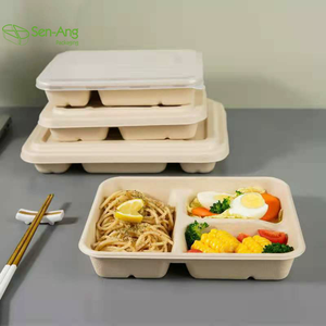 Muestra gratis al por mayor 4 compartimentos desechables Bagasse Clamshell Box Degradable Vajilla Cajas de papel - Product Image 6