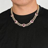 Hip Hop 10mm Zircon Chaîne Cubaine Ouvert Chrome Rose Coeurs En Forme De Collier De Mode Bijoux Colliers En Gros Colliers pour Femmes