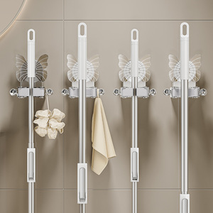 Punch-Free Plastic Toilet Wall Hanging Rack Bathroom Mop <strong>Clip</strong> <strong>Hanger</strong> with Suction Cup Storage Hook and Buckle Fastener - Product Image 2