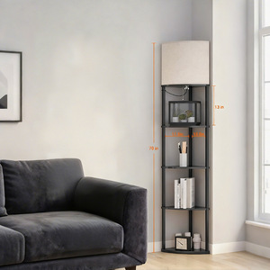 Modern Floor <b>Lamp</b> With 5 Tier <b>Shelf</b> Metal LED Light Off White Shade For Living Room Office Bedroom Decor - Product Image 4
