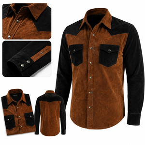 Camisa de Trabajo Estilo Western para Hombre, con Cierre de Perlas, Contraste en el Pecho, Manga Larga, Dos Bolsillos en el Pecho, Ropa de Trabajo para Rancho, Venta al Por Mayor - Product Image 2
