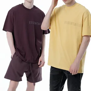 Custom Wholesale Raised Rubber Print Men's Clothing Brand Manufacturer Oversized Essentials Y2k T Shirt Set For Men High Quality