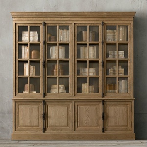 High Quality Solid Oak <strong>Rustic</strong> <strong>Bookcase</strong> Glass Display Cabinet Storage Cabinet Living Room Furniture - Product Image 1