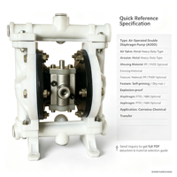 Pompe à double diaphragme haute pression à commande pneumatique avec valve d'air métallique OEM, résistante à la corrosion, en PP PVDF AODD pour le transfert de produits chimiques