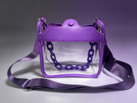 Sac bandoulière transparent en PVC violet avec chaîne, approuvé pour les stades, sac messager transparent avec sangle réglable