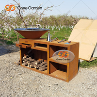 Ensemble barbecue en acier corten/barbecue à charbon d'extérieur barbecue en métal foyer avec table grill en bois