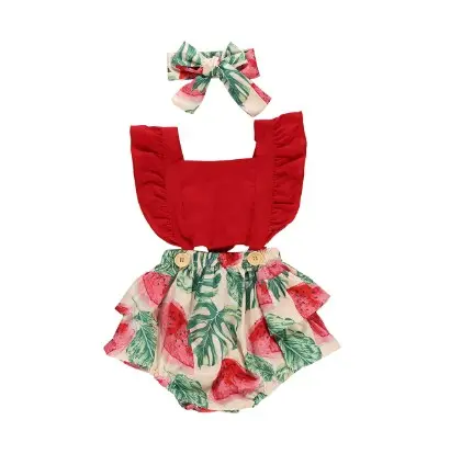 WEN Baby Summer Red Watermelon Printed Rompers Baby Girl Sleeveless Casual Cute Rompers Triangle Romper