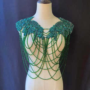 White Rhinestone <b>Applique</b> with Tassels, Bead Tassel <b>Applique</b> Pair, Crystal Shoulder Appliques for Evening <b>Dress</b> - Product Image 2