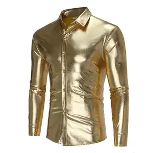 Luxe Koninklijke Goudfolie Metaal Goud Zwart Zwart Lange Mouw Gekleurd Shirt Voor Heren Zwart En Goud Shirt Voor Heren Gouden Print Heren Shirts