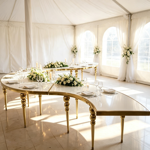 ODM Custom <b>White</b> Gold Long <b>Tables</b> and Chairs Elegant Stainless Steel Wedding <b>Table</b> Serpentine - Product Image 1
