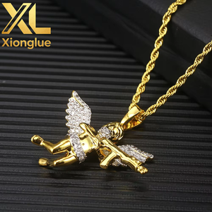 Collares con Colgante de Oro y Diamantes de Ángel Vengador con Pistola, Joyería Punk de Hip Hop para Hombres - Product Image 1