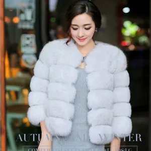 Good Quality Finnish Fox Whole Fur Round Neck Short Style Women'S Overcoat Women Faux Fox Fur Coat