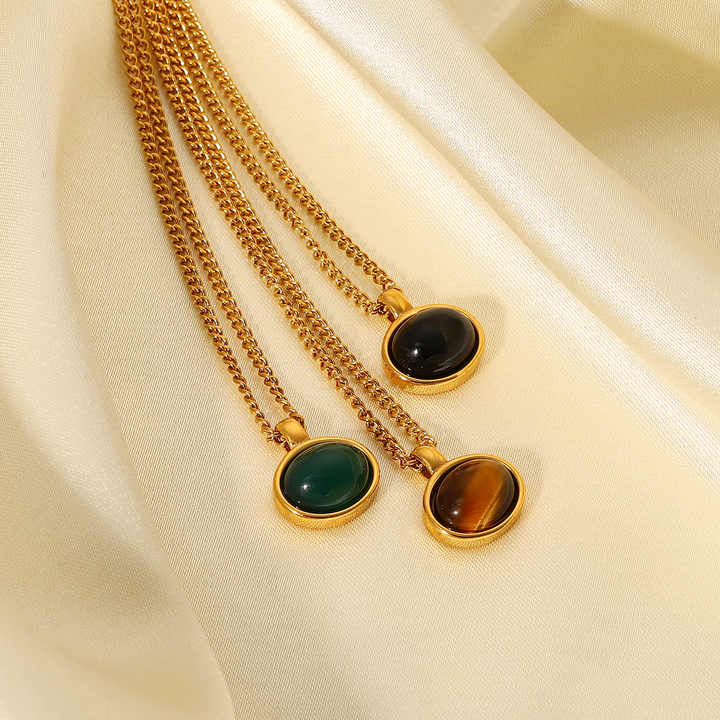 18kゴールドpvdメッキステンレススチールナチュラルタイガーアイ  