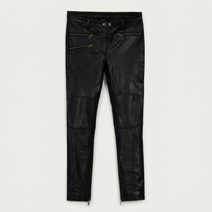 Pantalon cargo en cuir d'agneau noir pour femme, coupe slim, avec poches utilitaires, fermeture éclair à la cheville, style moto, streetwear authentique, fournisseur OEM personnalisé - Product Image 1