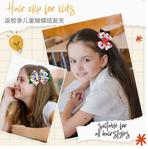 Fiocchi per capelli <span class=keywords><strong>in</strong></span> nastro grosgrain all'ingrosso, fermagli per capelli con stampa a matita e glitter per bambini, accessori per il ritorno a scuola - Product Image 2