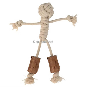 Natural <b>Rope</b> Handle Tug Coffee Wood Dog Chew with Cotton <b>Rope</b> Dog Toy for Teething Durable Long Lasting - Product Image 4