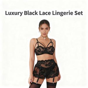 2025 Bestseller Sexy Transparente Dessous-Set 3-teilig Ösen-Spitze Stickerei Körperformende Unterwäsche Durchsichtige Luxus-Lingerie - Product Image 1