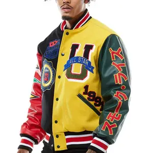 Ty patches estampados personalizados, jaqueta de beisebol masculina de poliéster de rua, casaco plus size