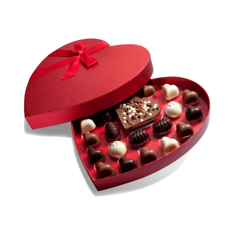 디자인 도매 가격 도매 식품 학년 빈 심장 모양 초콜릿 선물 상자 포장 판지 초콜릿 상자 분배기
