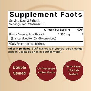 240 Cápsulas de Gel Suave de Ginseng Rojo Coreano Panax 2250mg/por Porción para Adultos, No Apto para Mujeres Embarazadas, Extracto de Ginseng de 6 Años de Cultivo - Product Image 2