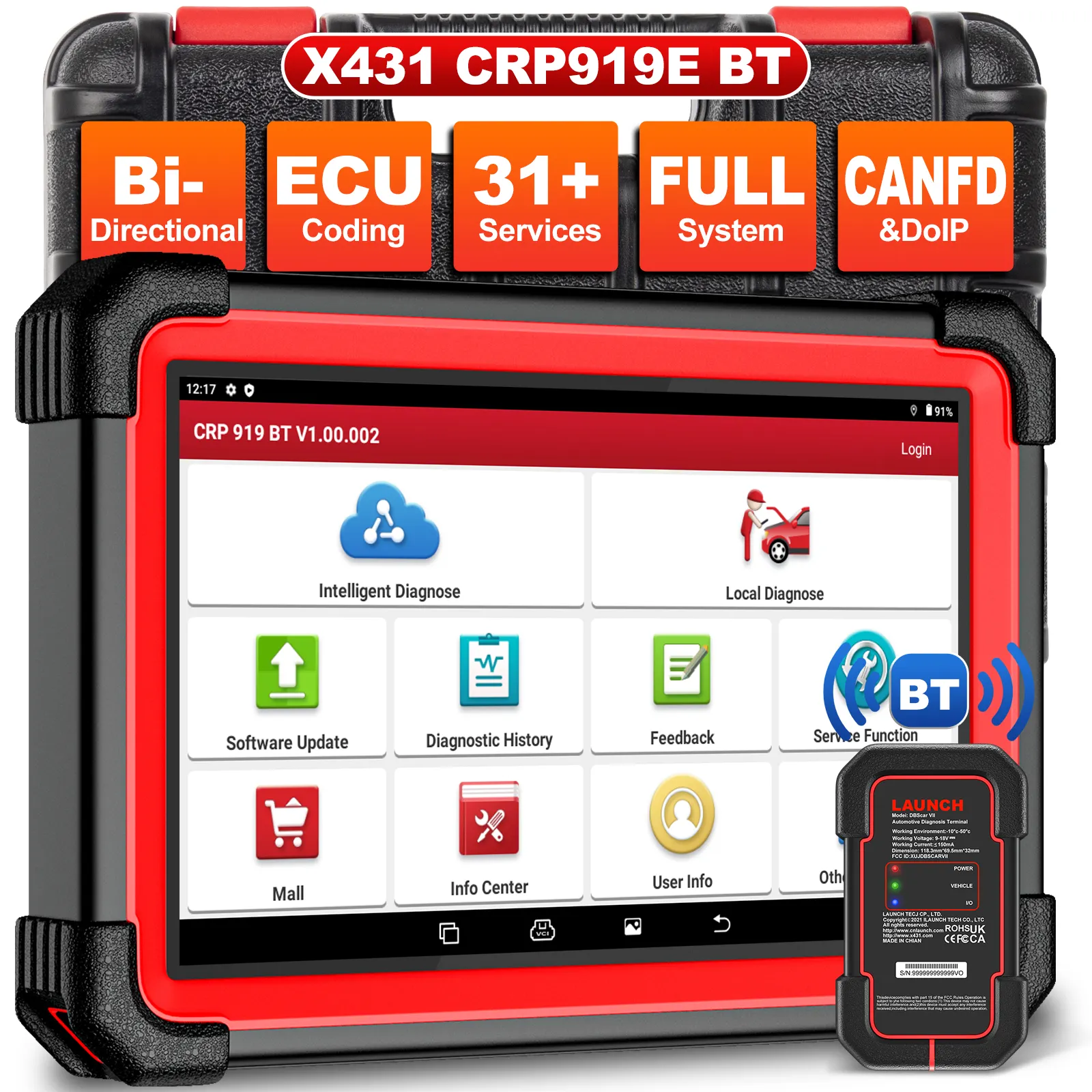 LAUNCH X431 CRP919E Lecteur de code Bluetooth BT TOUS les outils de diagnostic du système Codage ECU Test actif AF IMMO 31 Réinitialisation OBDII