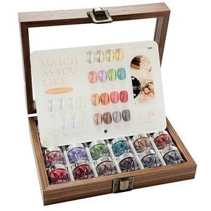 Nuevo Set de Regalo de 24 Colores de Purpurina para Uñas en Caja de Madera Redonda/Cuadrada Retro, Polvo de Efecto Espejo Súper Brillante Transparente como el Hielo - Product Image 5