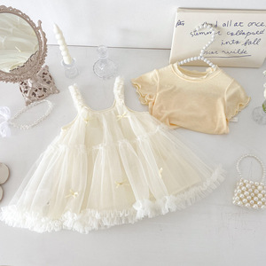 Conjunto de Dos Piezas de Verano para Niña, Falda de <span class=keywords><strong>Gasa</strong></span> con Tirantes, Traje Informal para Bebé, Falda de Princesa para Bebés y Niños Pequeños, Manga Corta, Color Sólido - Product Image 2
