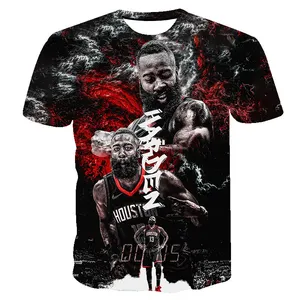 Free Shipping L ebronjamess Harden Printing Men Fashion T Shirt Summer Short Sleeve Rockets Player T-Shirt Basketball Stars