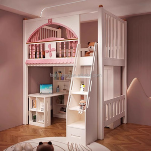 JS Furniture Nouveau design <span class=keywords><strong>Lit</strong></span> mezzanine Queen <span class=keywords><strong>Lit</strong></span> mezzanine Princess Mobilier de chambre à coucher <span class=keywords><strong>Lit</strong></span> mezzanine <span class=keywords><strong>en</strong></span> <span class=keywords><strong>bois</strong></span> avec toboggan et escalier de rangement - Product Image 5