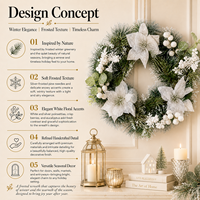 Guirlande de Noël artificielle en pin givré avec des baies blanches de poinsettia argentées et des pommes de pin pour la porte d'entrée, le cheminée ou la décoration murale de Noël