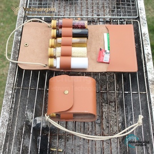 Leather Spice Storage Case with 5 Bottles and Pocket for Seasoning Outdoor Camping Use - Product Image 6