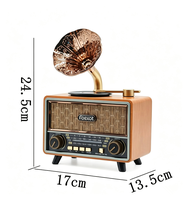 FX-2613B Vintage Plak Çalar Kablosuz Retro BT Hoparlör, Taşınabilir Anten, FM AM SW3 BAND Radyo ve Dış Mekan Kullanımı için Üç Bantlı Çalar