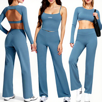Tenues personnalisées en 3 pièces, tissu brossé super doux, vêtements de sport, pantalon large couleur chair, ensembles de yoga, vêtements de sport, ensembles de sport