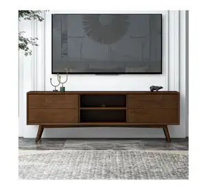Gabinete de soporte de TV de madera de mediados de siglo para sala de estar con 4 cajones, consola de TV moderna de nogal Consola multimedia para televisores de hasta 72''