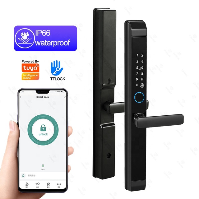 Digital Electronic Ttlock Tuya Smart Locks Fingerprint Aluminum Steel Double Side Sliding Glass Best Smart Door Lock Locks