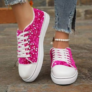 Single Shoes - 2026 Autumn New Style Fashionable <b>Round</b>-toe Flat Lace-up Sequined Casual Shoes - Product Image 3