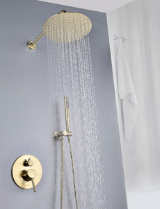 Brushed Golden <strong>Shower</strong> Sets System Panel Bathroom Round Wall Mounted 10 Inch Hot Cold <strong>Shower</strong> Faucet Mixer Sets - Product Image 2