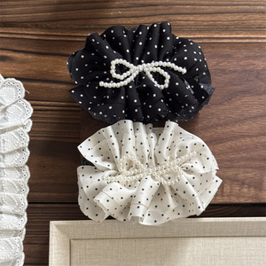 Pince à cheveux coréenne plissée à pois avec fleur, pince banane pour femme, accessoire pour cheveux avec nœud - Product Image 1