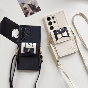 Étui de téléphone élégant avec motif cœur et nœud en relief, porte-cartes, pour <span class=keywords><strong>Samsung</strong></span> Galaxy S26 Ultra S25 A56, avec sangle bandoulière et protection intégrale - Product Image 1