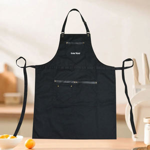 Delantal Profesional sin Mangas de Algodón con Ribete de Cuero, Bolsillos Multifuncionales, Duradero, Lavable a Máquina, Ajustable para Baristas - Product Image 1