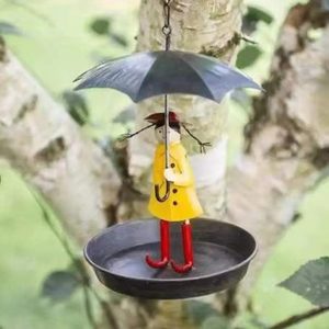 Comedero de Metal Colgante para Pájaros, Dispensador Decorativo de Semillas con Sombrilla de Niña, Cuencos y Comederos para Pájaros y Mascotas - Product Image 2