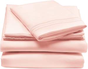 Ensemble de draps populaires brodés en microfibre 100%, convient aux matelas jusqu'à 16 "DEEP Pocket 3pcs/4pcs <span class=keywords><strong>King</strong></span> Pale Pink - Product Image 1
