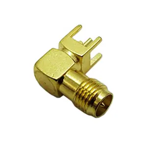 高性能全黄铜射频同轴RP SMA母连接器直角90度用于PCB安装