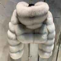 Chaqueta de Invierno de Piel de Zorro Real para Mujer con Capucha de Piel, Chaqueta Corta de Piel de Zorro Natural, Ropa Exterior Femenina