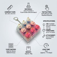 9-Key Square Cute Bun LED Mechanical Switch Lightweight Keychain Fidget Toy Transparent PC Clicker Stress Relief Charm Keyring