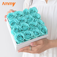 AM-PFC02 Ammy 49 Konservierte Rosen Quadratische Box Echte Natürliche Ewige Blumen Geschenkbox für Hochzeit Muttertag Geschenke